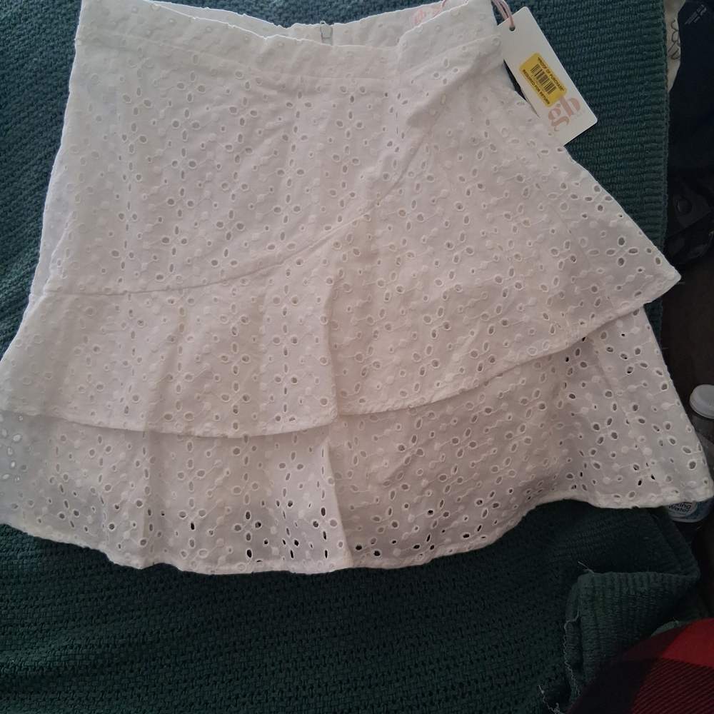 GB girls White Eyelet Tiered Mini Skirt